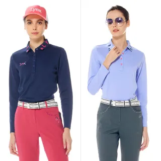 【Lynx Golf】女款吸排抗UV小菱格紋布料造型緹花領長袖POLO衫/高爾夫球衫(二色)