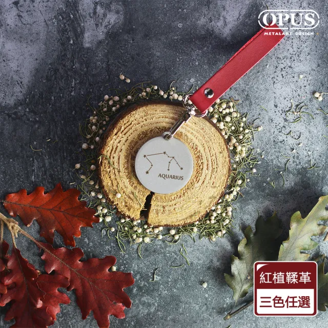 【OPUS 東齊金工】當貓咪變身水瓶座(不鏽鋼鑰匙圈吊飾 / 金屬圓牌皮飾扣環)