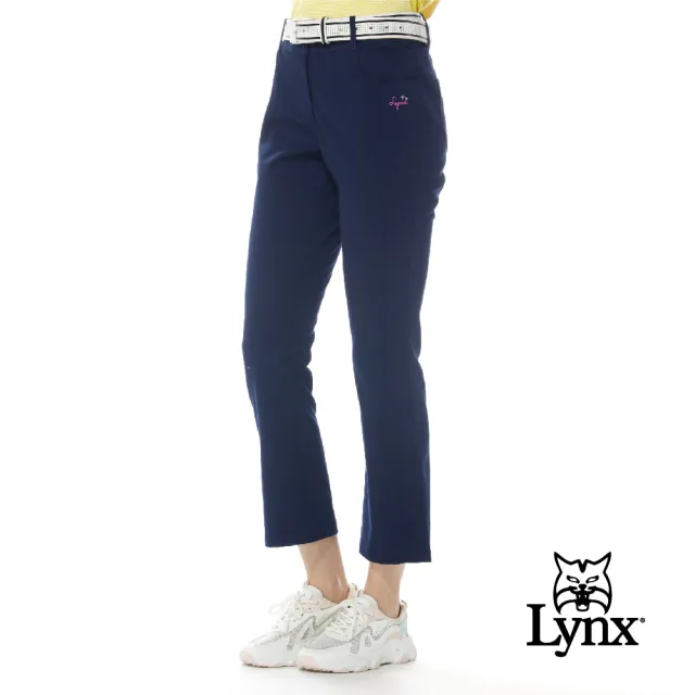 【Lynx Golf】女款彈性舒適立體條紋後袋精美壓線設計靴型九分褲(二色)