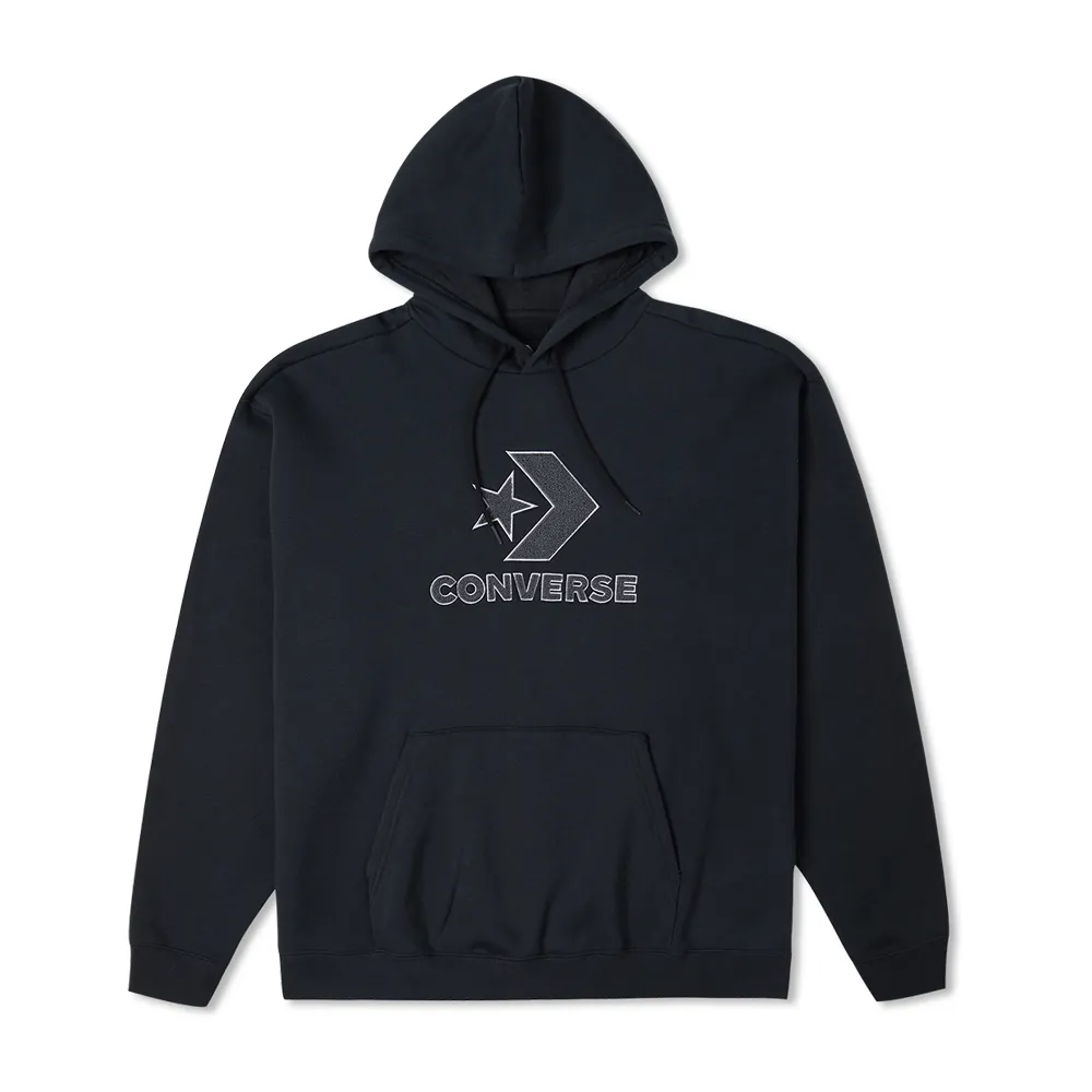 【CONVERSE品牌旗艦店】LARGE LOGO STAR CHEVRON HOODIE 連帽上衣 長袖上衣 男女 黑色(10024915-A01)