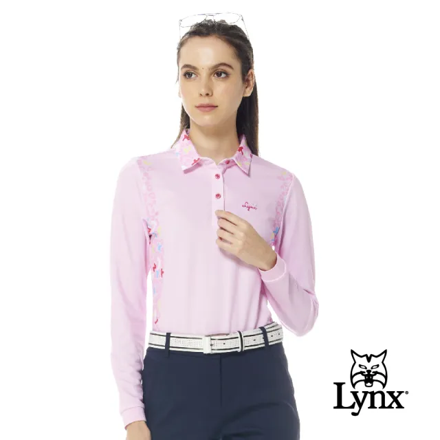 【Lynx Golf】女款合身版吸排袖口短羅紋彩色英文印花長袖POLO衫/高爾夫球衫(二色)