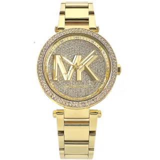 【Michael Kors】經典大LOGO 晶鑽奢華 日本機芯 不鏽鋼手錶 鍍金 39mm(MK7283)