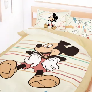 【享夢城堡】雙人加大床包薄被套四件組(迪士尼米奇MICKEY 兜圈圈-卡其)