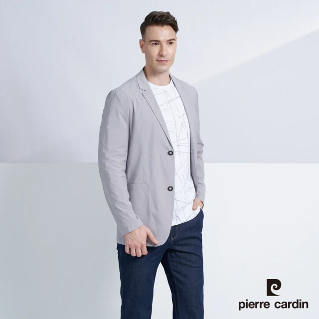 【pierre cardin 皮爾卡登】商務休閒 男款 都會時尚休閒輕薄獵裝/西裝外套-灰色(5227571-95)