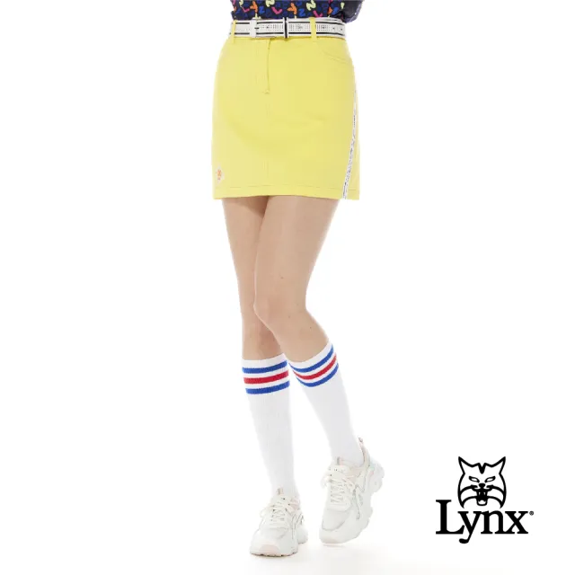 【Lynx Golf】女款純棉彈性舒適LOGO針織帶設計山貓貼布造型繡花運動短裙(二色)