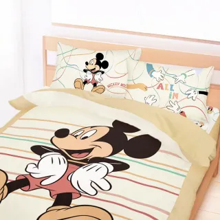 【享夢城堡】雙人床包涼被四件組(迪士尼米奇MICKEY 兜圈圈-卡其)