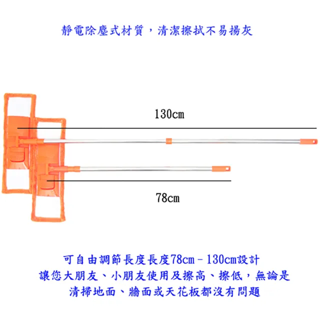 【月陽】可伸縮加寬型超細珊瑚絨靜電不鏽鋼除塵拖把平板拖把(1018)