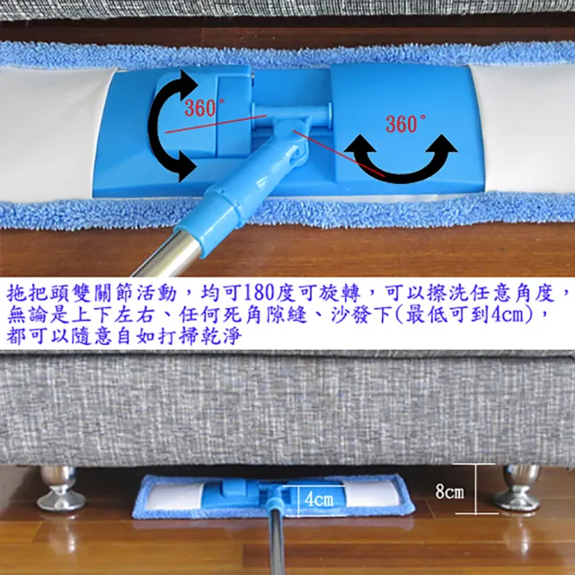 【月陽】可伸縮加寬型超細珊瑚絨靜電不鏽鋼除塵拖把平板拖把(1018)