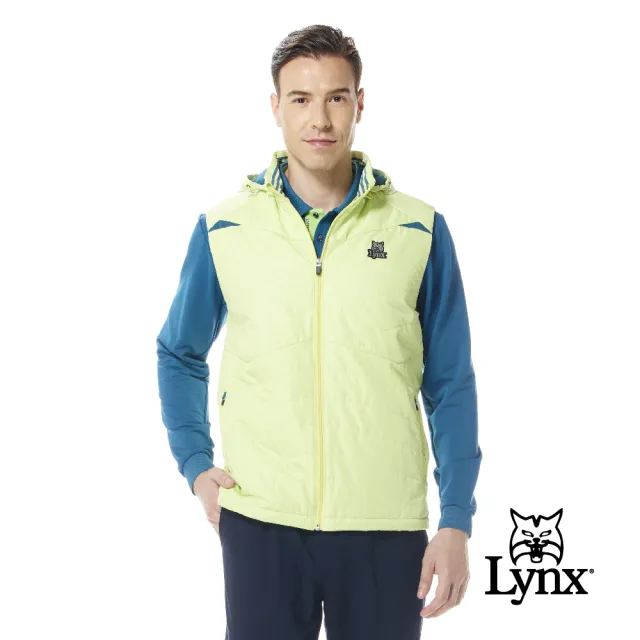 【Lynx Golf】男款防風防潑水刷毛保暖壓光塗鴉風3M反光印花無袖可拆式連帽背心(三色)