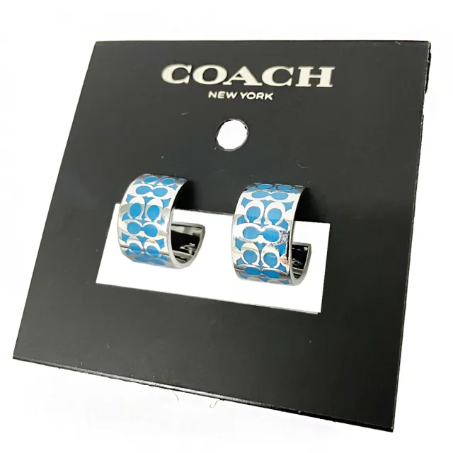 【COACH】C LOGO 穿針式琺瑯耳環(藍/銀)