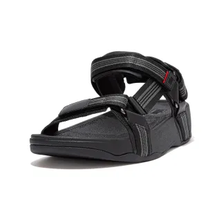 【FitFlop】RYKER STRIPE WEBBING BACK-STRAP SANDALS魔鬼氈可調整式後帶涼鞋-男(靓黑色)