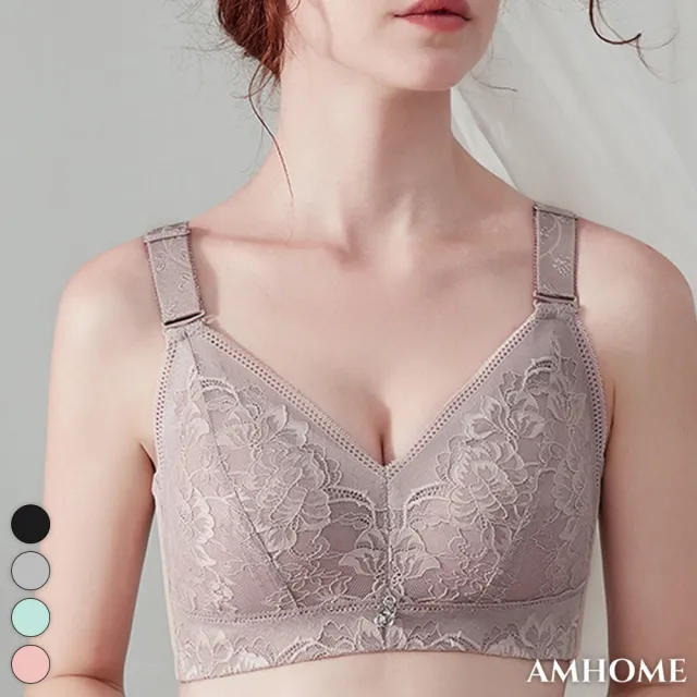 【Amhome】安娜性感無鋼圈薄款蕾絲調整型內衣透氣聚攏舒適上托收副乳胸罩#114826(4色)