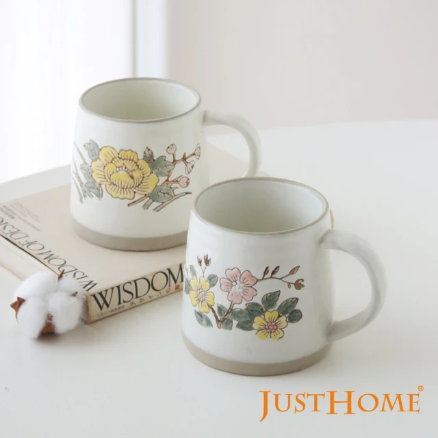 【Just Home】芸語手繪浮雕花卉陶瓷馬克杯420ml(2件組)