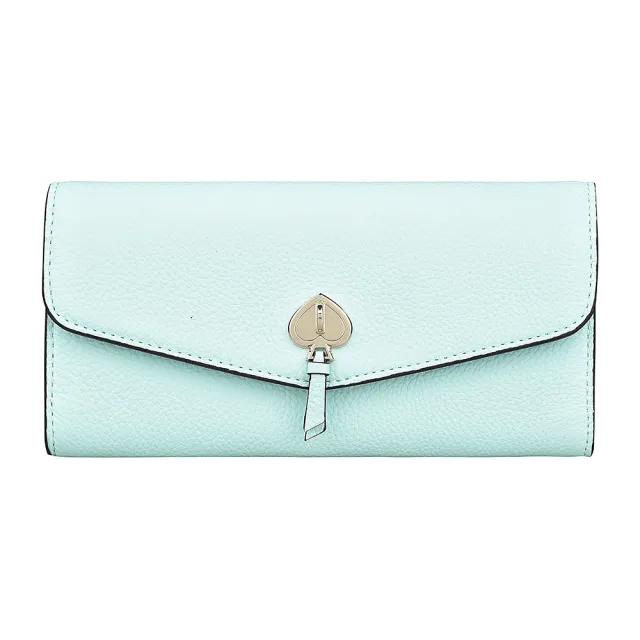 【KATE SPADE】Kate Spade MARTI 桃心LOGO牛皮12卡釦式長夾(展示品/大/淺蒂芬妮藍)