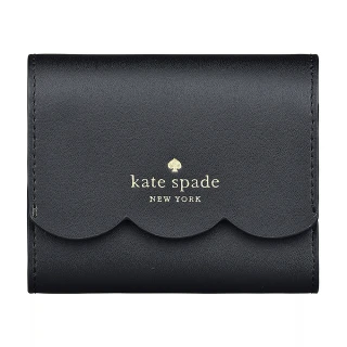 【KATE SPADE】Kate Spade GEMMA壓印LOGO滑面圓弧小牛皮4卡釦式短夾(小/黑)