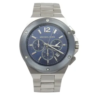 【Michael Kors】經典LOGO三眼撞色大錶框不鏽鋼時尚腕錶(銀 45mm)