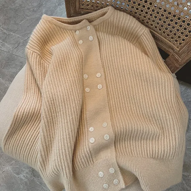 【巴黎精品】現貨+預購 針織衫毛衣外套(圓領雙排扣素色寬鬆女外套5色p1az48)