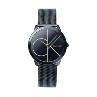 【Calvin Klein 凱文克萊】minimal系列 大CK 黑色框金色指針 米蘭帶錶帶 手錶 CK錶 35mm 母親節(K3M224X1)