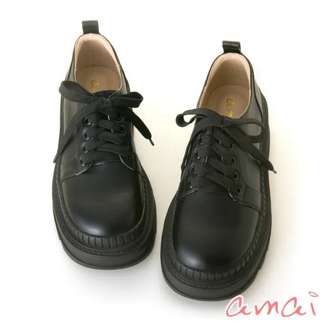 【amai】休閒氣質厚底樂福鞋 懶人鞋 鬆糕鞋 休閒鞋 紳士鞋 牛津鞋 增高 大尺碼 ST111-9BK(黑色)