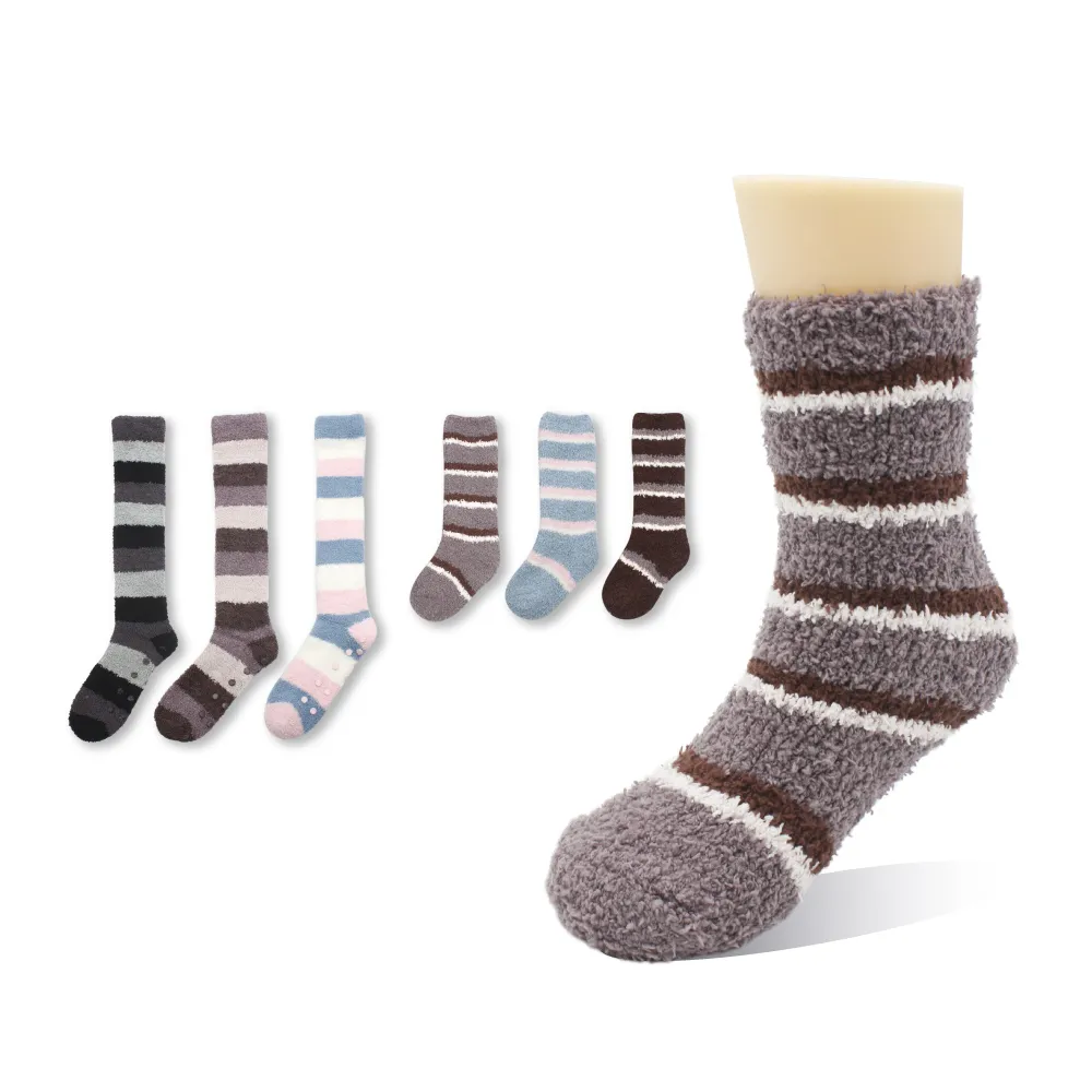 【瑟夫貝爾】冬襪三入組  兒童襪 地板襪  厚底 保暖(秋冬保暖 條紋 襪子)