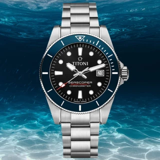 【TITONI 梅花錶】海洋探索 SEASCOPER 300 陶瓷錶圈 COSC認證 潛水機械腕錶 母親節 禮物(83300S-BE-706)