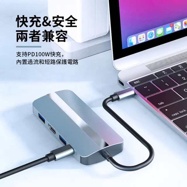 【ANTIAN】七合一 Type-C 多功能HUB轉接器(PD快充/USB3.0擴展塢/HDMI集線器/Mac轉接頭)
