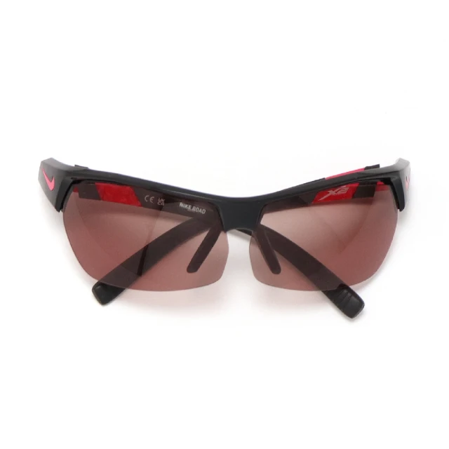 【NIKE 耐吉】太陽眼鏡 Show X2 E Sunglasses 男女款 黑 透紅 運動 單車 路跑 半框 蔡司(FB4464-010)