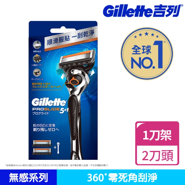 【Gillette 吉列】無感系列手動刮鬍刀-1刀架2刀頭 (旋轉刀頭科技/360度零死角刮淨)