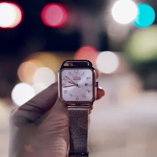 【NATURALLY JOJO】阿拉伯數字方型時尚鋼帶錶｜玫瑰金殼淡粉面(JO96930-13R)