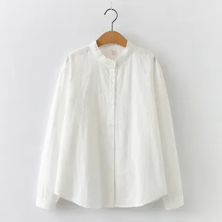 【設計所在】蕾絲白色襯衫法式復古設計感立領上衣 w513(M-L可選)