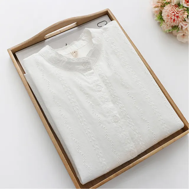 【設計所在】蕾絲白色襯衫法式復古設計感立領上衣 w513(M-L可選)