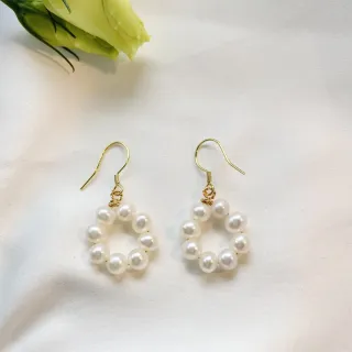 【Elegant 珍愛宣言】靈動甜甜圈天然珍珠耳環(甜甜圈珍珠耳環 彩色珍珠 粉紫色珍珠)