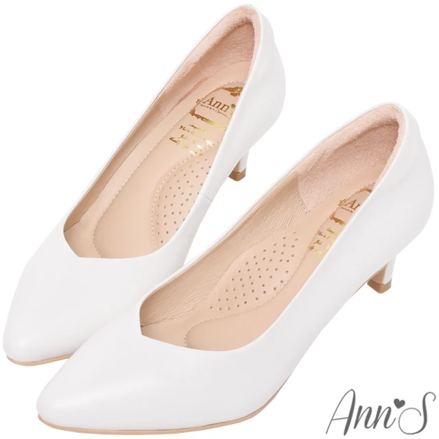 【Ann’S】舒適療癒系低跟版-V型美腿綿羊皮尖頭跟鞋5.5cm-版型偏小(白)