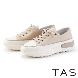 【TAS】免綁帶真皮輕量厚底休閒鞋(膚色)