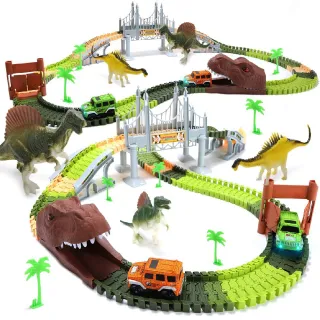 【CUTE STONE】兒童擬真恐龍世界軌道車套裝組合玩具(恐龍玩具)