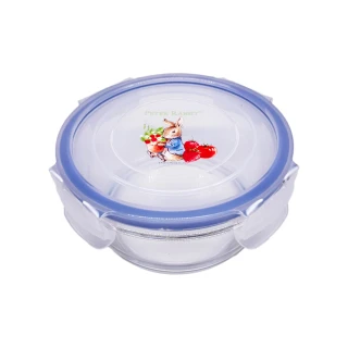 比得兔密扣式圓型玻璃保鮮餐盒1組(便當盒/保鮮盒/冷藏/收納/微波/餐碗)