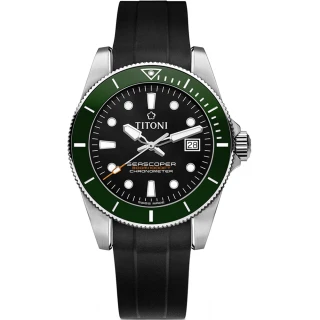【TITONI 梅花錶】海洋探索 SEASCOPER 300 自製機芯天文台認證潛水機械錶-綠黑(83300 S-GN-R-702)