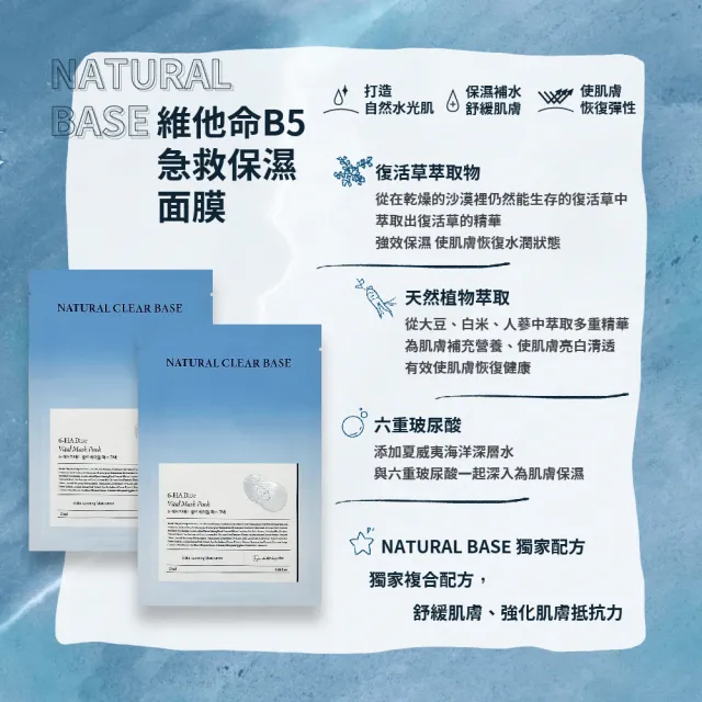 【韓國美膚】Natural base 面膜 25ml x 10片(草本舒緩保濕面膜 維他命B5急救保濕面膜)