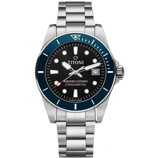 【TITONI 梅花錶】海洋探索 SEASCOPER 300 自製機芯天文台認證潛水機械錶-藍(83300 S-BE-706)