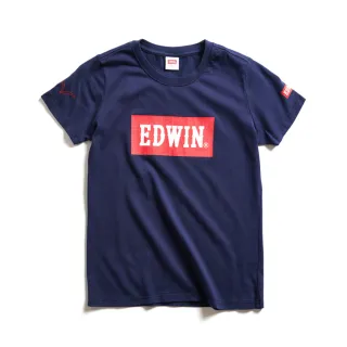 【EDWIN】女裝 經典大紅標LOGO短袖T恤(丈青色)