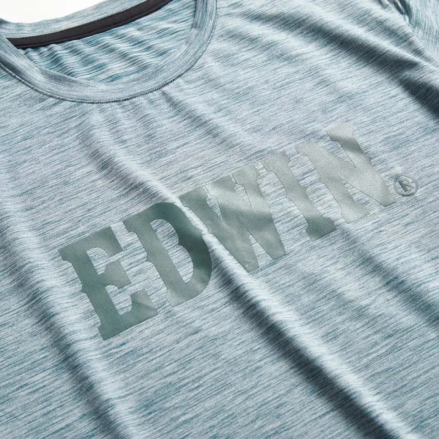 【EDWIN】男裝 涼感印花LOGO圓領短袖T恤(灰藍色)