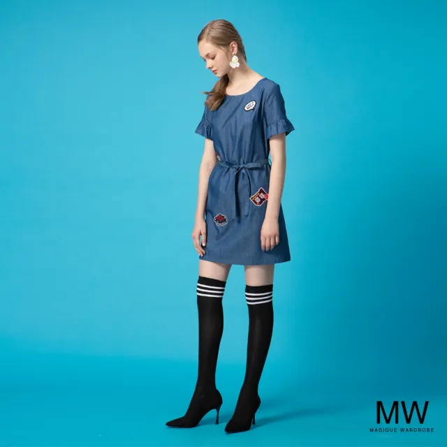 【MAGIQUE WARDROBE】純棉圓領牛仔荷葉洋裝(2色)