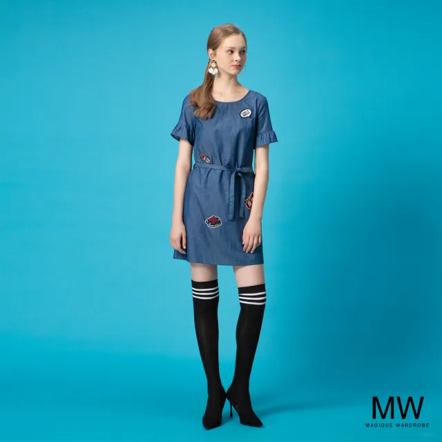 【MAGIQUE WARDROBE】純棉圓領牛仔荷葉洋裝(2色)