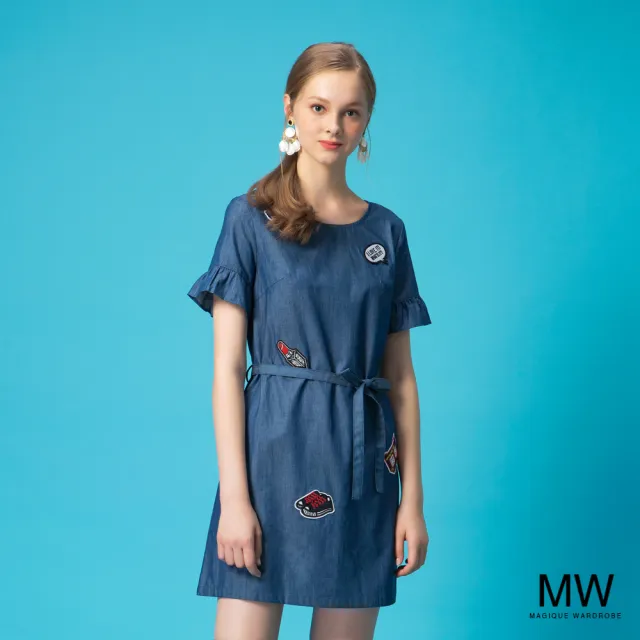 【MAGIQUE WARDROBE】純棉圓領牛仔荷葉洋裝(2色)