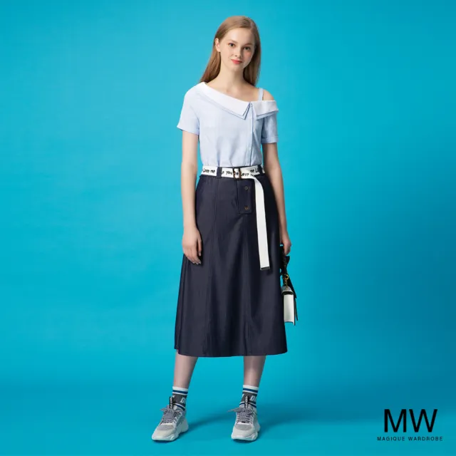 【MAGIQUE WARDROBE】斜肩吊帶條紋上衣(2色)