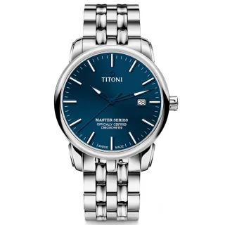 【TITONI 梅花錶】大師系列 瑞士天文台認證機械腕錶/時尚藍41mm(83188 S-679)