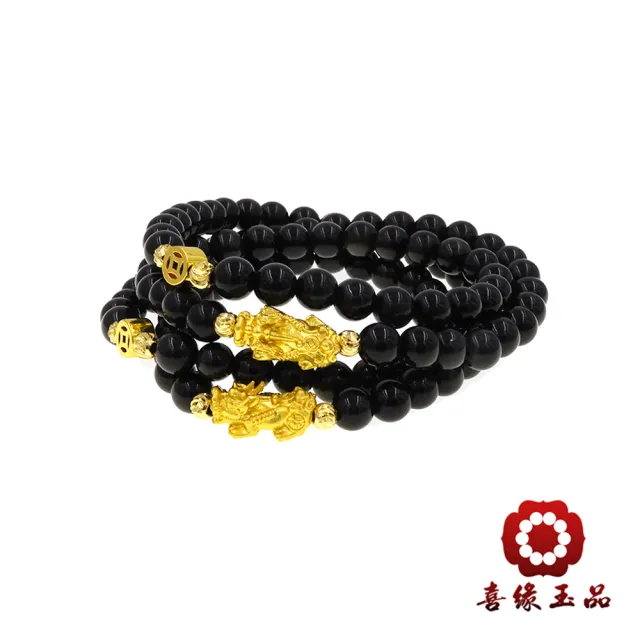 【喜緣玉品】黑曜石 貔貅好事成雙 108顆念佛珠(新款)