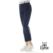 【Lynx Golf】女款混紡材質彈性舒適左小腿Lynx字樣毛巾繡花窄管九分褲(二色)