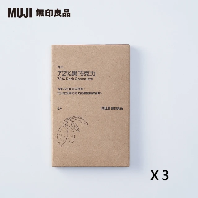 【MUJI 無印良品】薄片 72%黑巧克力(3入組)