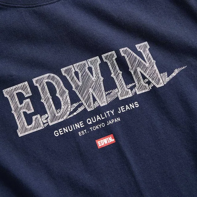 【EDWIN】男裝 網路獨家↘精緻素描LOGO長袖T恤(丈青色)